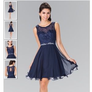 Navy Short Dress w/ Jeweled Band